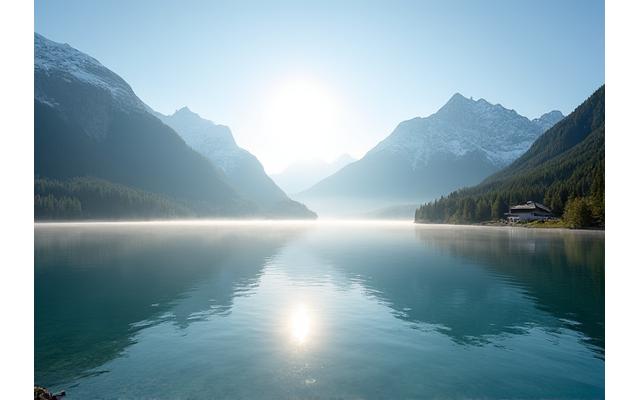 Idyllische Berglandschaft mit klarem See in der Schweiz, Symbol für Transparenz und Naturverbundenheit.