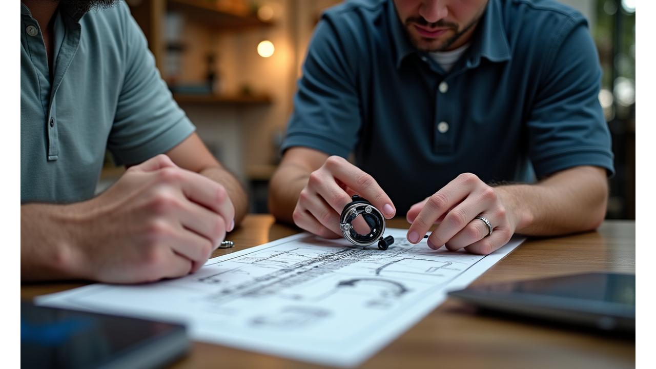 Experte von Alpenström Angler berät Kunden bei der Auswahl einer Angelrute im Showroom.